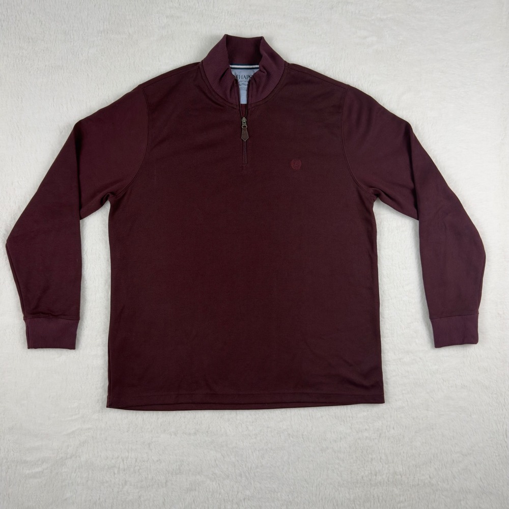 Chaps Mens XL Burgundy Quarter Zip Pullover Micro Mesh Mock Neck Long Sleeve